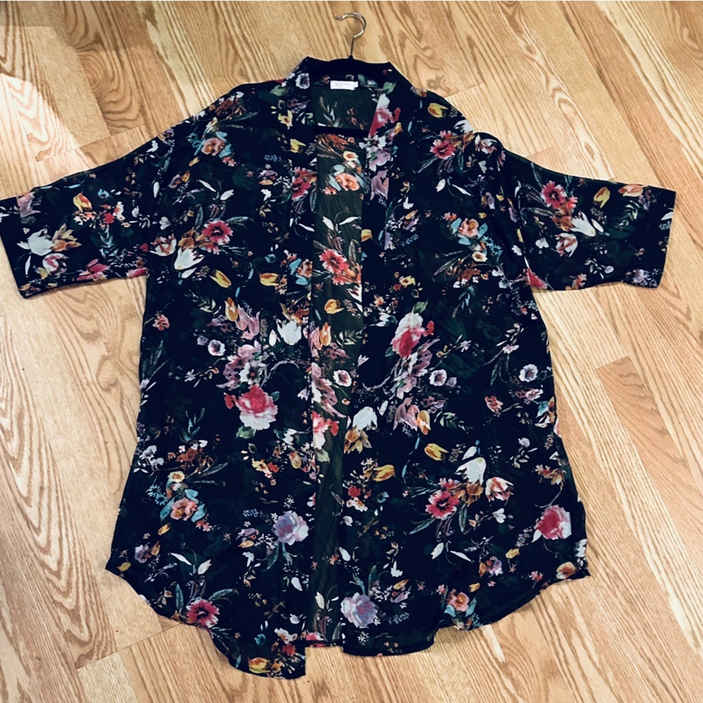 NWOT Blue Time Dark Romantic Floral Sheer Open Top Cover Up Size XXL GORGEOUS
